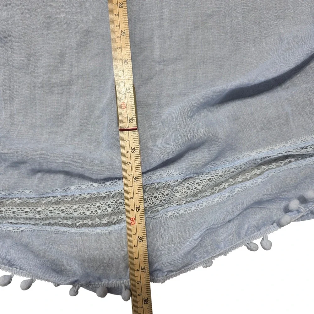 NEW francesca's Blue Oversized Square Scarf with Lace and Pom‎ Pom Trim NWT